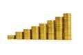 Stacks of yellow coins isolated. financial concept