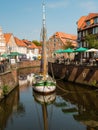 Stade, Germany - August 25, 2019: View at Schwinge River and historical center of Stade Royalty Free Stock Photo