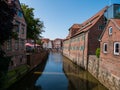 Stade, Germany - August 25, 2019: View at Schwinge River and old historical town of Stade Royalty Free Stock Photo