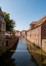 Stade, Germany - August 25, 2019: View at Schwinge River and old historical town of Stade Royalty Free Stock Photo