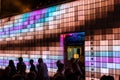 Stadtfest Brugg 24th of august 2019. street photography. Blue red green enlightened wall from a restaurant called Kubus Kolor by