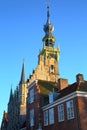 The Stadhuis town hall with its impressive clock tower in Veere, Zeeland