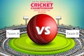 Stadium of Cricket with ball on pitch and VS versus text