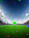 Stadium day Confetti and tinsel with people fans. 3d render illustration cloudy Royalty Free Stock Photo