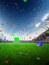 Stadium day Confetti and tinsel with people fans. 3d render illustration cloudy Royalty Free Stock Photo