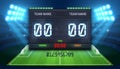 Stadium electronic sports scoreboard with soccer time and football match result display Royalty Free Stock Photo