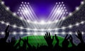 Stadium events, spotlights and fans. Mockup for banners. Vector illustration.