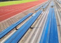 Stadium field and empty seats Royalty Free Stock Photo