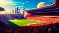 Stadium filled with lots of people watching soccer game on sunny day. Generative AI Royalty Free Stock Photo