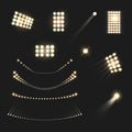 Stadium floodlights lights and lamps realistic set isolated