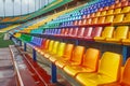 Stadium grandstand adorned with colorful rows of plastic seating