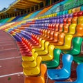 Stadium grandstand adorned with colorful rows of plastic seating