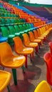 Stadium grandstand adorned with colorful rows of plastic seating