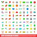 100 stadium icons set, cartoon style Royalty Free Stock Photo