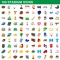 100 stadium icons set, cartoon style Royalty Free Stock Photo