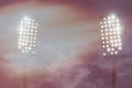 Stadium lights against dark night sky Royalty Free Stock Photo