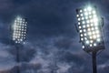 Stadium lights against dark night sky Royalty Free Stock Photo