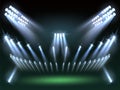 Stadium lights background. Directional sources, football field searchlights, cold rays, sport arena lighting design Royalty Free Stock Photo