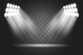 Stadium lights effect on a transparent background. Spotlights realistic vector illustration