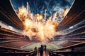 Stadium lights and fireworks at night. Mixed media. Mixed media, AI Generated Royalty Free Stock Photo