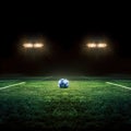 Stadium lights in the night. Green soccer field bright spotlights still life. Royalty Free Stock Photo