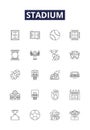 Stadium line vector icons and signs. Arena, Grounds, Court, Field, Park, Pitch, Parkland, Playground outline vector