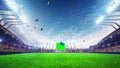 Stadium Moving lights, animated flash with people fans. 3d render illustration cloudy day