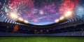Stadium night without people fireworks 3d render Royalty Free Stock Photo
