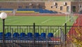 Stadium part with sits and football field