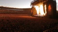 Stadium Rock A Crowd Gathers Under Pyrotechnics and Stage Lights for an Unforgettable Concert Experience Royalty Free Stock Photo