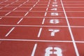 Stadium rubber running tracks with numbers Royalty Free Stock Photo