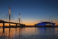 Stadium `Saint Petersburg Arena` on Krestovsky island and Cable-stayed bridge Western high-speed diameter across Peter`s fairwa