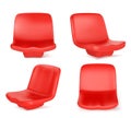 Stadium seats, red chairs front and angle view