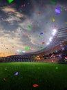 Stadium sunset Confetti and tinsel with people fans. 3d render illustration cloudy Royalty Free Stock Photo