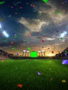 Stadium sunset Confetti and tinsel with people fans. 3d render illustration cloudy Royalty Free Stock Photo