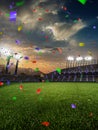 Stadium sunset Confetti and tinsel with people fans. 3d render illustration cloudy Royalty Free Stock Photo