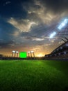 Stadium sunset with people fans. 3d render illustration cloudy