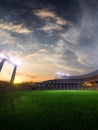 Stadium sunset with people fans. 3d render illustration cloudy