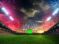 Stadium sunset with people fans. 3d render illustration cloudy sky