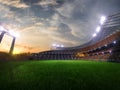 Stadium sunset with people fans. 3d render illustration cloudy