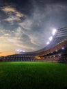 Stadium sunset with people fans. 3d render illustration cloudy