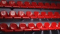 Stadium or venue tier with red plastic seats. 3D rendering Royalty Free Stock Photo