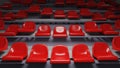 Stadium or venue tier with red plastic seats rised up randomly. 3D rendering Royalty Free Stock Photo