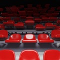 Stadium or venue tier with red plastic seats risen up randomly. 3D rendering Royalty Free Stock Photo