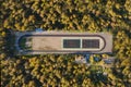 Stadium in the woods. Shooting from a drone, top view in autumn Royalty Free Stock Photo