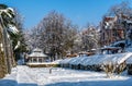 Stadtgarten Radolfzell garden covered in snow in winter, Germany. Royalty Free Stock Photo