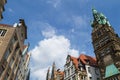 Stadthausturm and Prinzipalmarkt with Typical Gabled Houses and Tip of Lamberti Church in MÃÂ¼nster, Germany Royalty Free Stock Photo