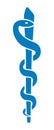 Staff of Asclepius medical blue symbol icon isolated on white background. Caduceus with staff and snake. Medical emblem.