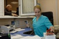 Staff of blood bank provide the blood to client clinic