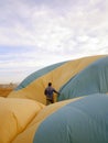 Staff collecting a hot air balloon after flight at Cappadocia, T